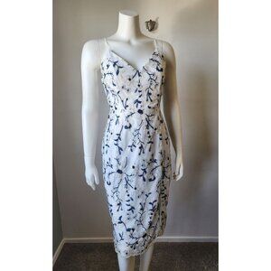 Lulus white blue embroidered floral midi dress M
